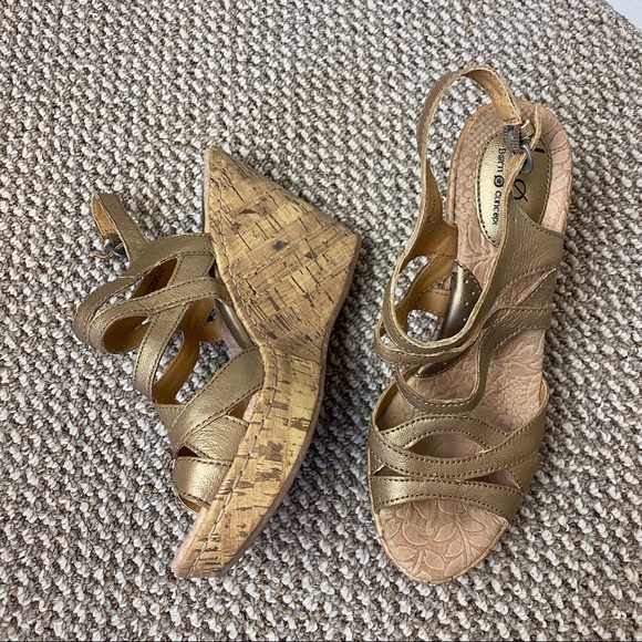 boc Shoes - BOC GOLD SHIMMER STRAPPY CORK WEDGE SANDALS